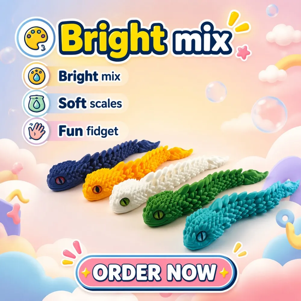3D Printed Movable PLA Snake Fidget Toy, Stress Relief Toy, Wonderful Birthday Gift, Exquisite Collectible Desk Decoration