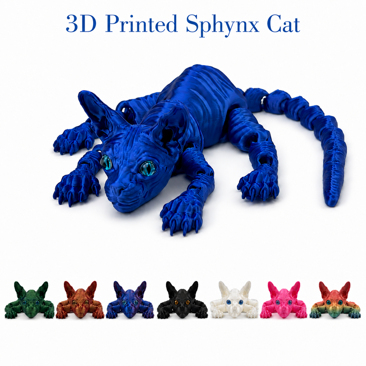 3D Printed Sphynx Cat Toy Realistic Hairless Cat Figurine Articulated Flexible Fidget Toy Desk Decor Collectible Gift
