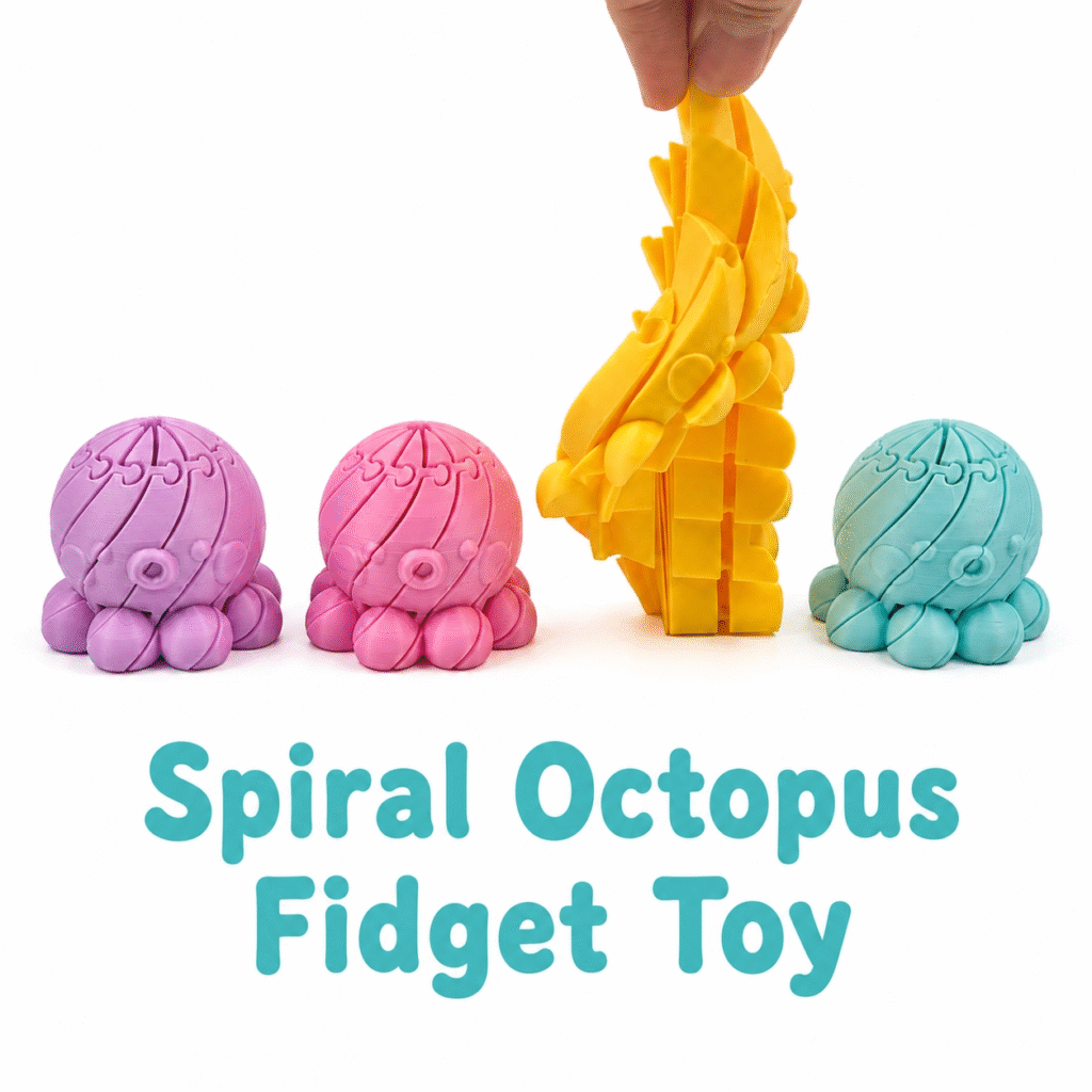 Twisty Pop Octopus Fidget Toy 3D Printed PLA Spiral Octopus Fidget Toy Print in Place Sensory Desk Buddy Stress Relief Toys